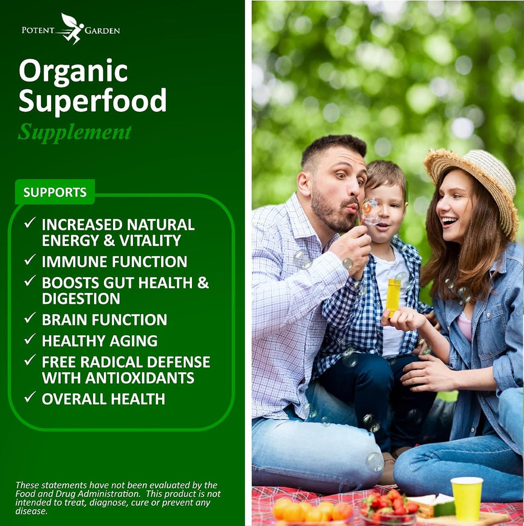 Potent Garden Super Greens Cápsulas - Complemento de Frutas y Verduras Orgánicas, 60 Comprimidos