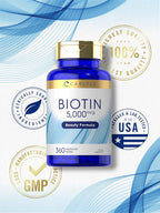 Carlyle Biotina 5000mcg | 360 Comprimidos Vegetarianos | Suplemento de Belleza para Cabello, Piel y Uñas | Sin OGM, Sin Gluten