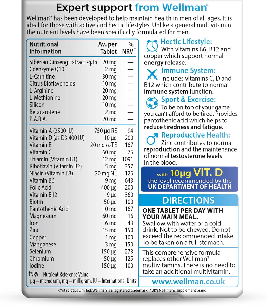 Vitabiotics Wellman - Multivitamínico para Hombres, 30 Comprimidos