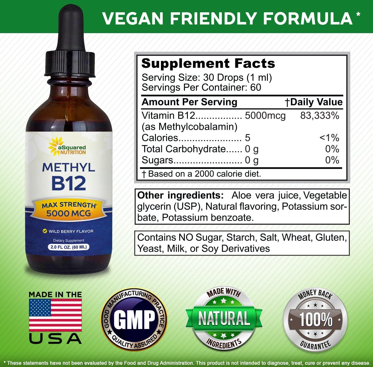 aSquared Nutrition Vitamina B12 5000 mcg Gotas Sublinguales con Metilcobalamina - 60 ml