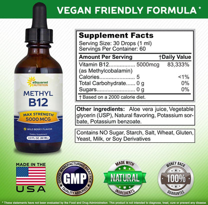 aSquared Nutrition Vitamina B12 5000 mcg – Apoya la formación normal de glóbulos rojos: Previene la anemia – Image 4