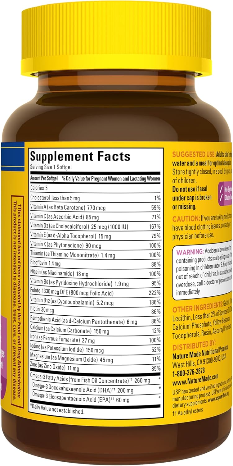 Nature Made Vitaminas Prenatales con Ácido Fólico y DHA, 60 Cápsulas Blandas