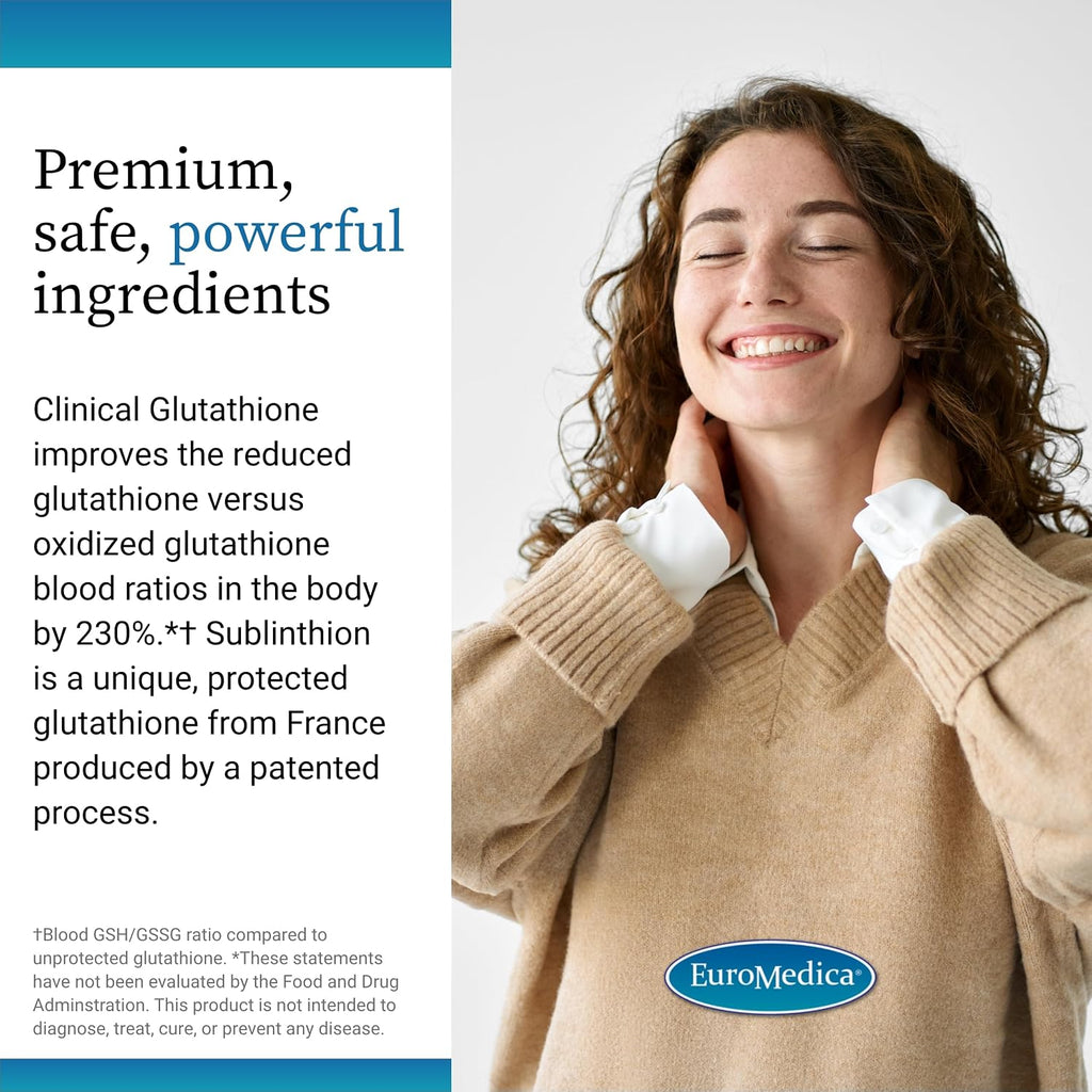 EuroMedica Clinical Glutathione - Suplemento Antioxidante con L-Glutation - Alta Absorción - Vegano - 60 Comprimidos de Disolución Lenta