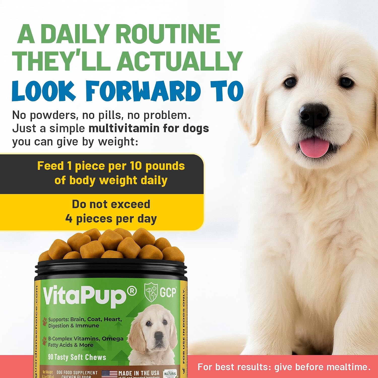 Guardian’s Choice Multivitamínicos para Cachorros - 90 Masticables Suaves Sabor Pollo