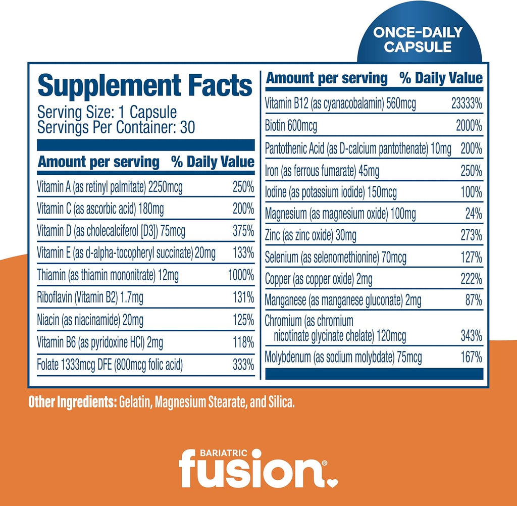 Bariatric Fusion Multivitamínico con Hierro para Mujeres y Hombres | 1 Cápsula al Día | 45mg de Hierro | 30 Cápsulas | 1 Mes