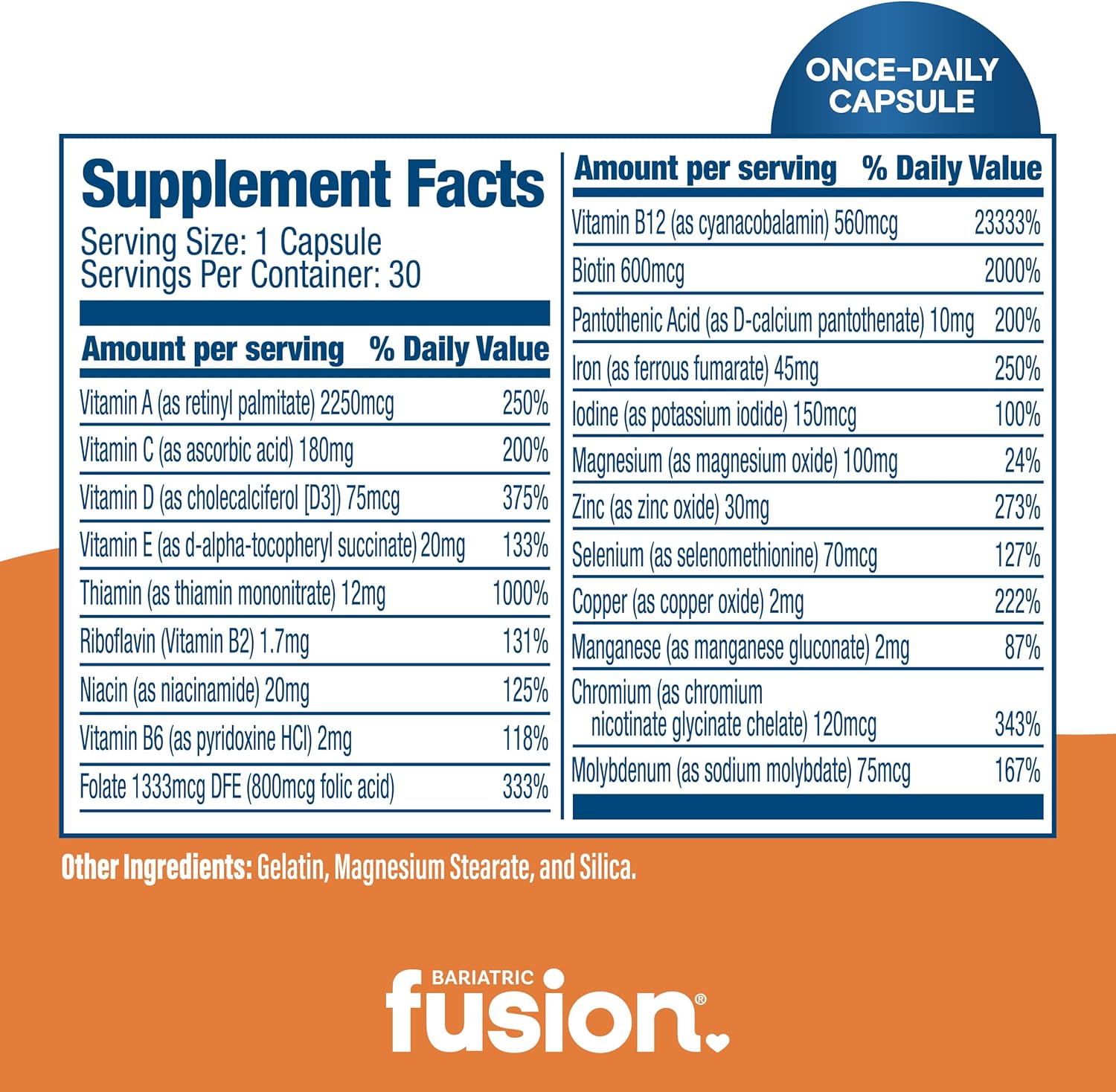 Bariatric Fusion Multivitamínico con Hierro para Mujeres y Hombres | 1 Cápsula al Día | 45mg de Hierro | 30 Cápsulas | 1 Mes