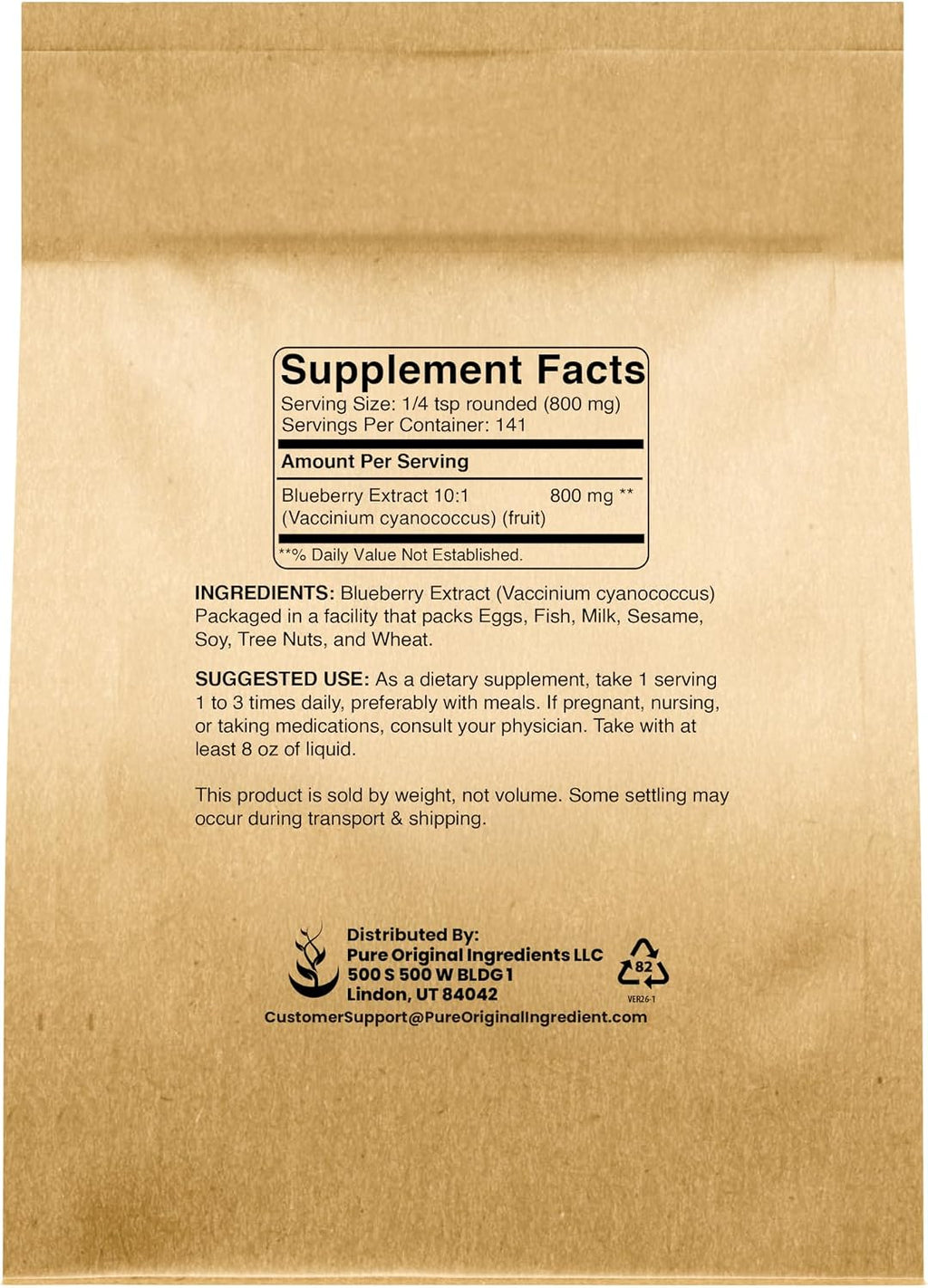 PURE ORIGINAL INGREDIENTS Extracto de Arándano en Polvo (113 g) - Sin OGM, Sin Gluten, Complemento Alimenticio