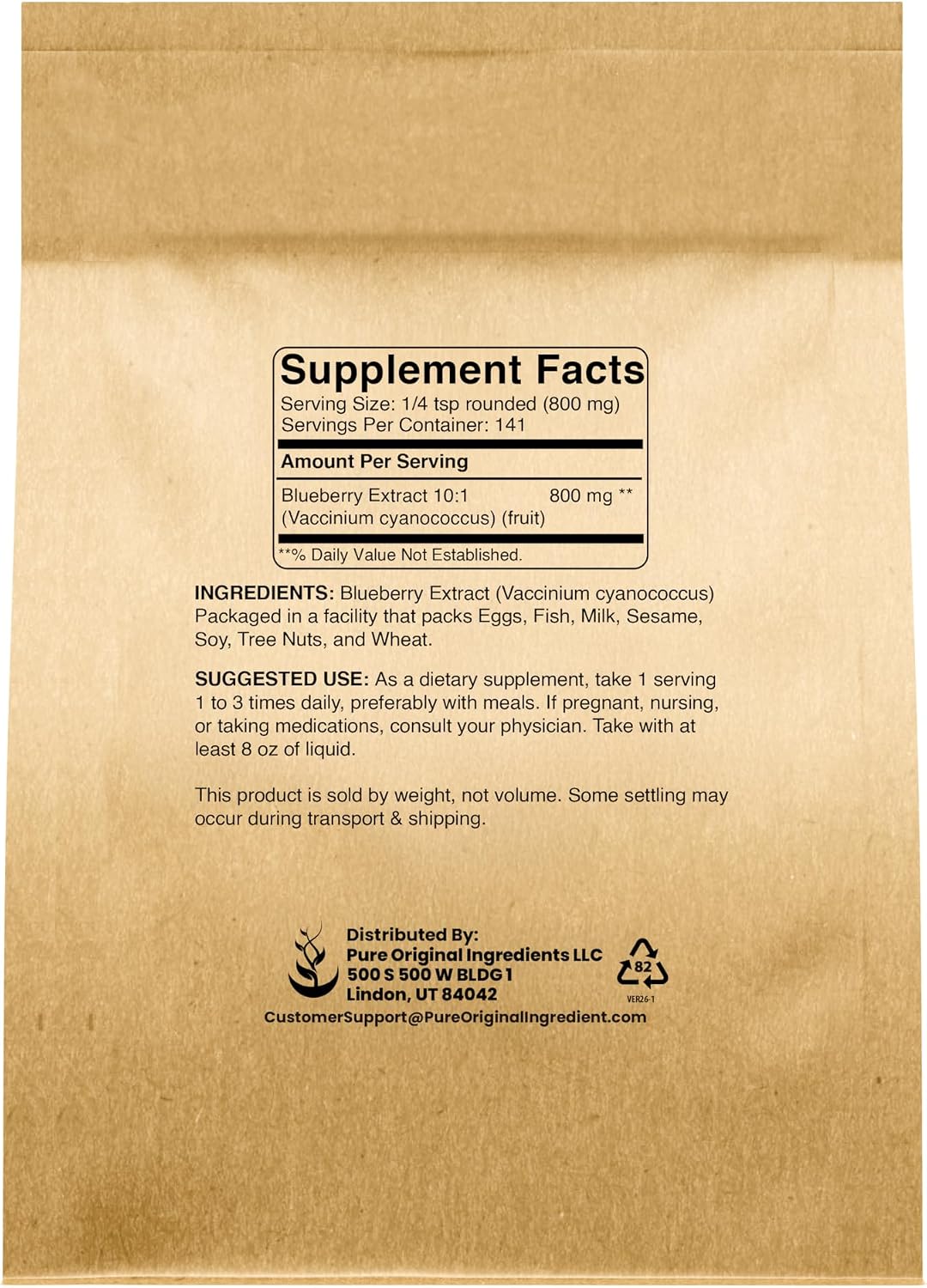 PURE ORIGINAL INGREDIENTS Extracto de Arándano en Polvo (113 g) - Sin OGM, Sin Gluten, Complemento Alimenticio
