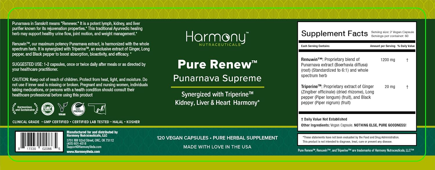 Punarnava Supreme – Apoyo para Corazón, Hígado y Riñones, Flujo Urinario Saludable, Movilidad Articular y Control de Peso
