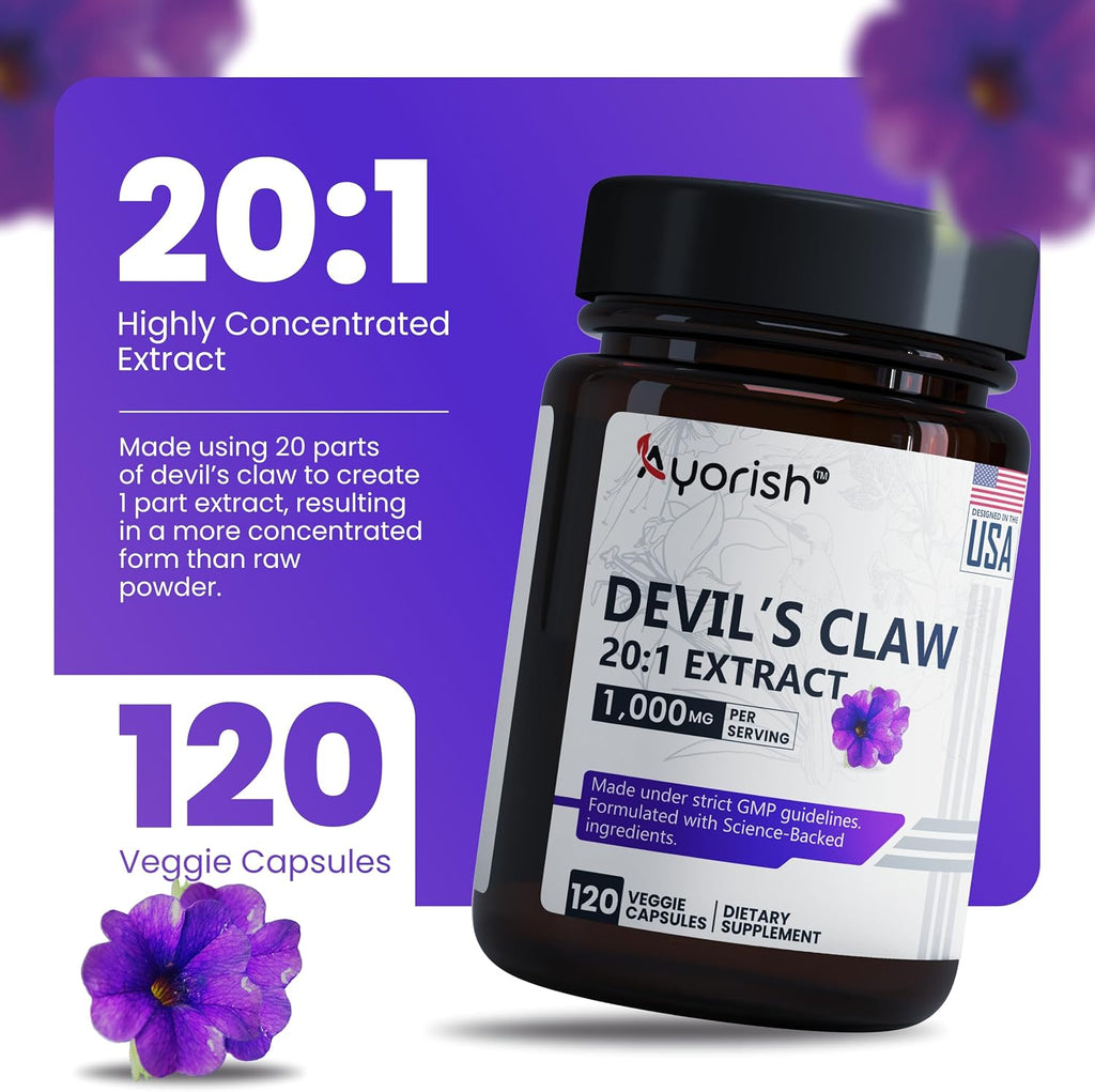 Garra del Diablo Cápsulas 1000mg Extracto 20:1 - 120 Cápsulas - Suplemento Herbal Vegano No GMO