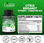 Cadane Suplemento de Bergamota Cítrica con Vitamina C, CoQ10, Saúco, Alcachofa y Pimienta Negra - 60 Cápsulas - 30 Días
