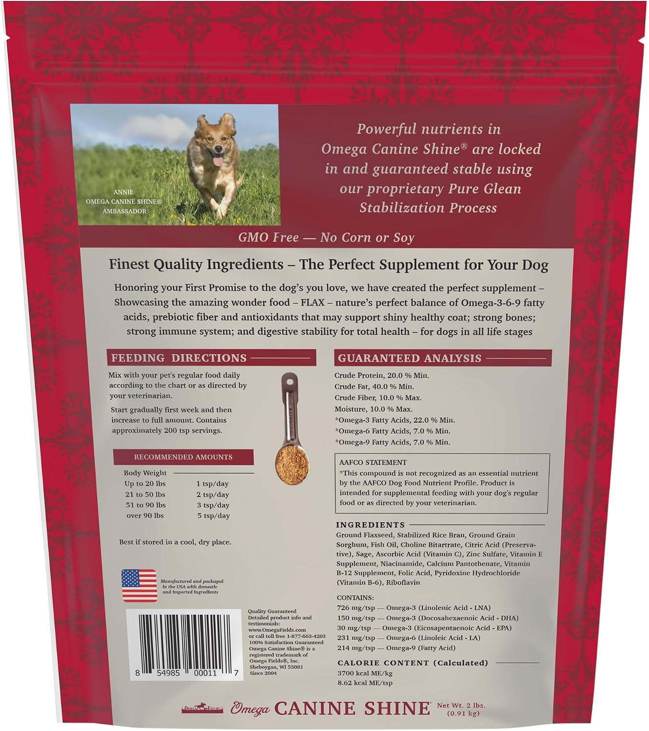 Omega Fields Canine Shine - Suplemento de Aceite de Pescado para Perros, 2 lb
