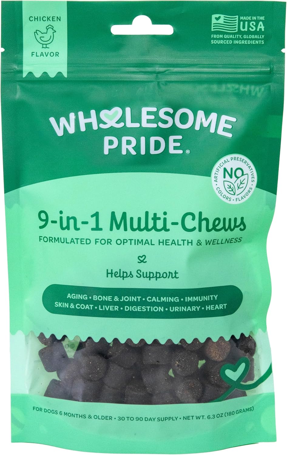 Wholesome Pride 9-en-1 Masticables Blandos Multifuncionales para Perros – 90 uds