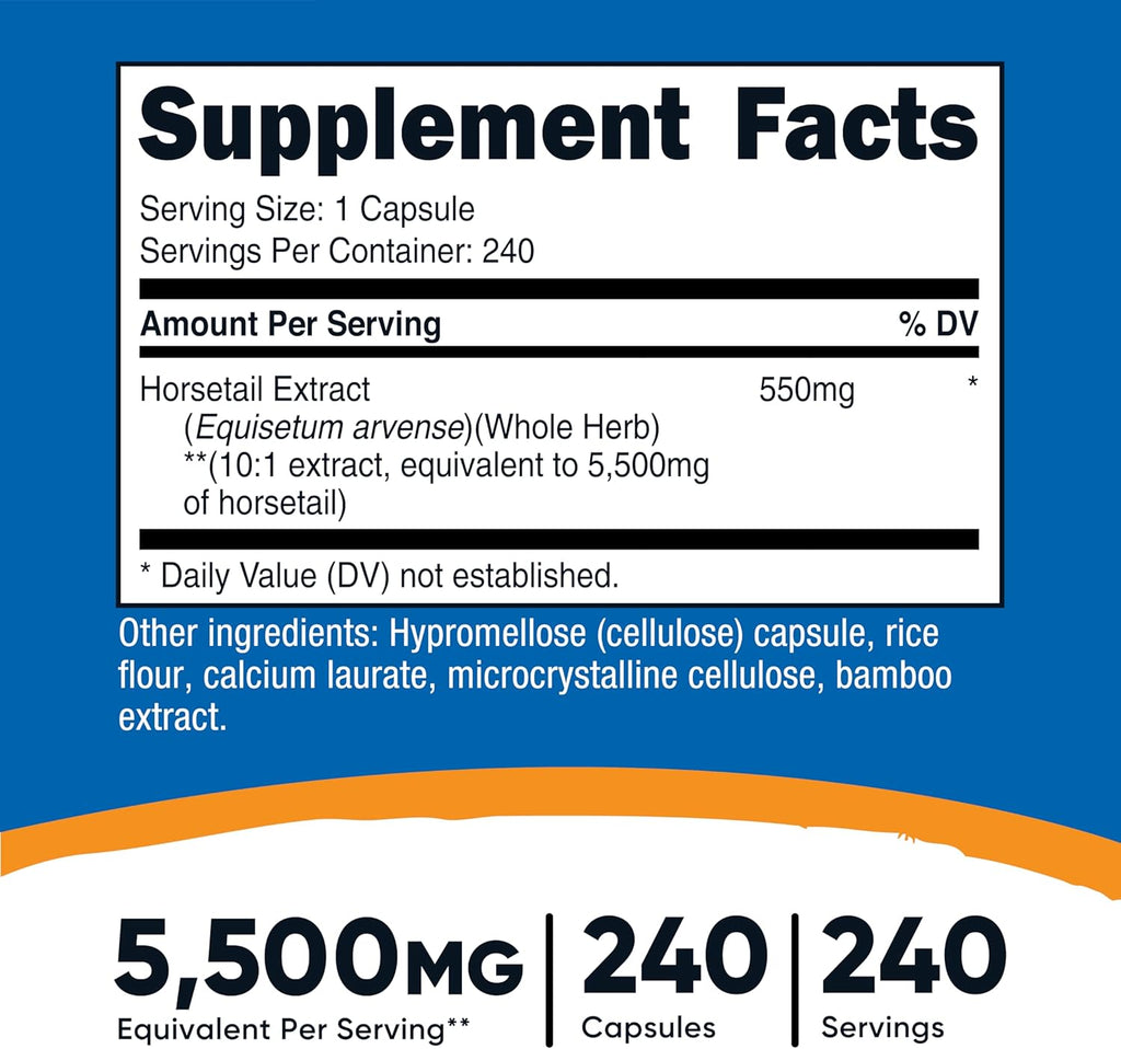 Nutricost Extracto de Cola de Caballo 240 Cápsulas - 550mg por Porción, Sin OGM, Sin Gluten, Vegano