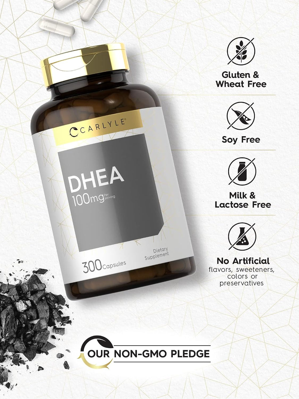 Carlyle DHEA 100mg - 300 Cápsulas para Mujeres y Hombres - No Transgénico y Sin Gluten