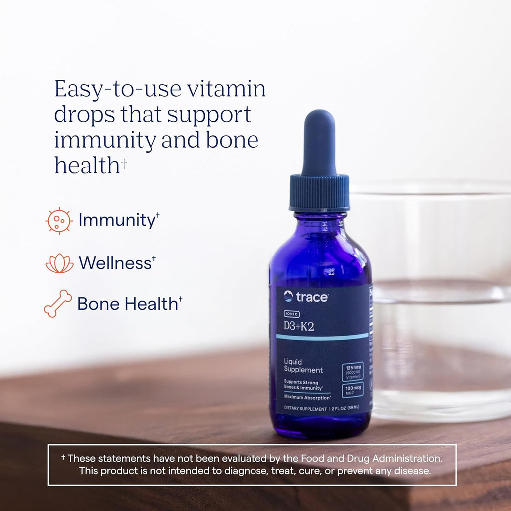 Trace Minerals Vitamina D3 + K2 Líquido Iónico, 5000 UI D3, 100 mcg K2, 2 fl oz (59 ml), 296 dosis