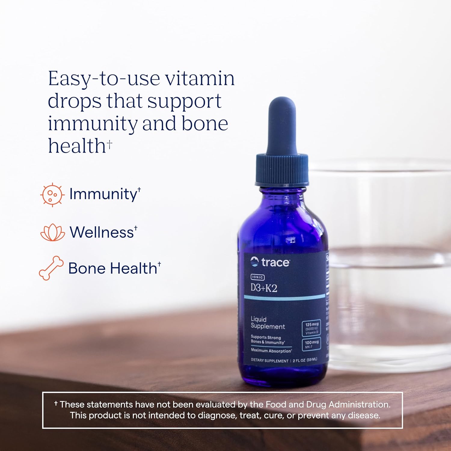 Trace Minerals Vitamina D3 + K2 Líquido Iónico, 5000 UI D3, 100 mcg K2, 2 fl oz (59 ml), 296 dosis