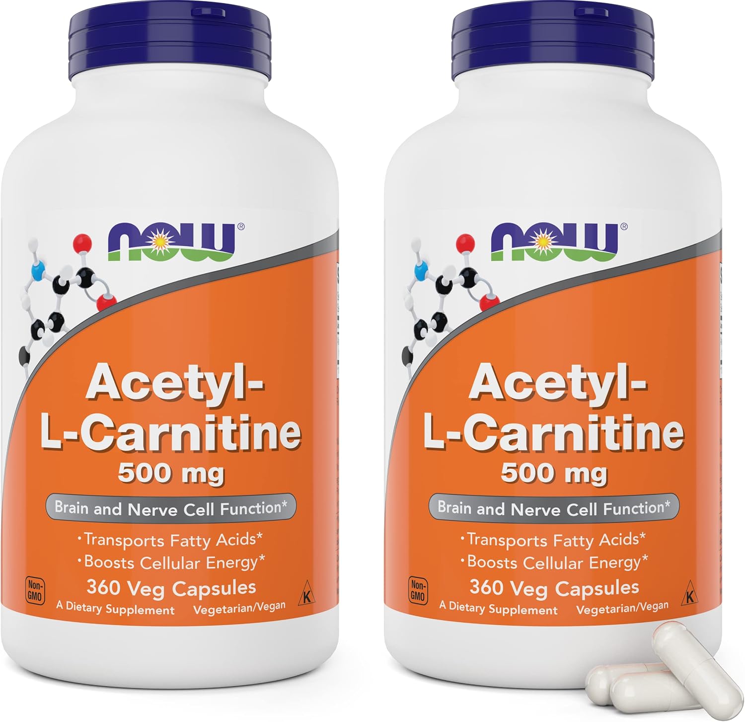 NOW Foods Acetil L-Carnitina 500 mg, 360 Cápsulas Vegetales - No OGM