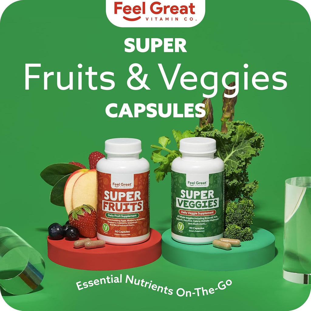 Feel Great Fruit and Vegetable Supplements - 20+ Super Reds & Greens, 180 Comprimidos (2 Envases de 90)
