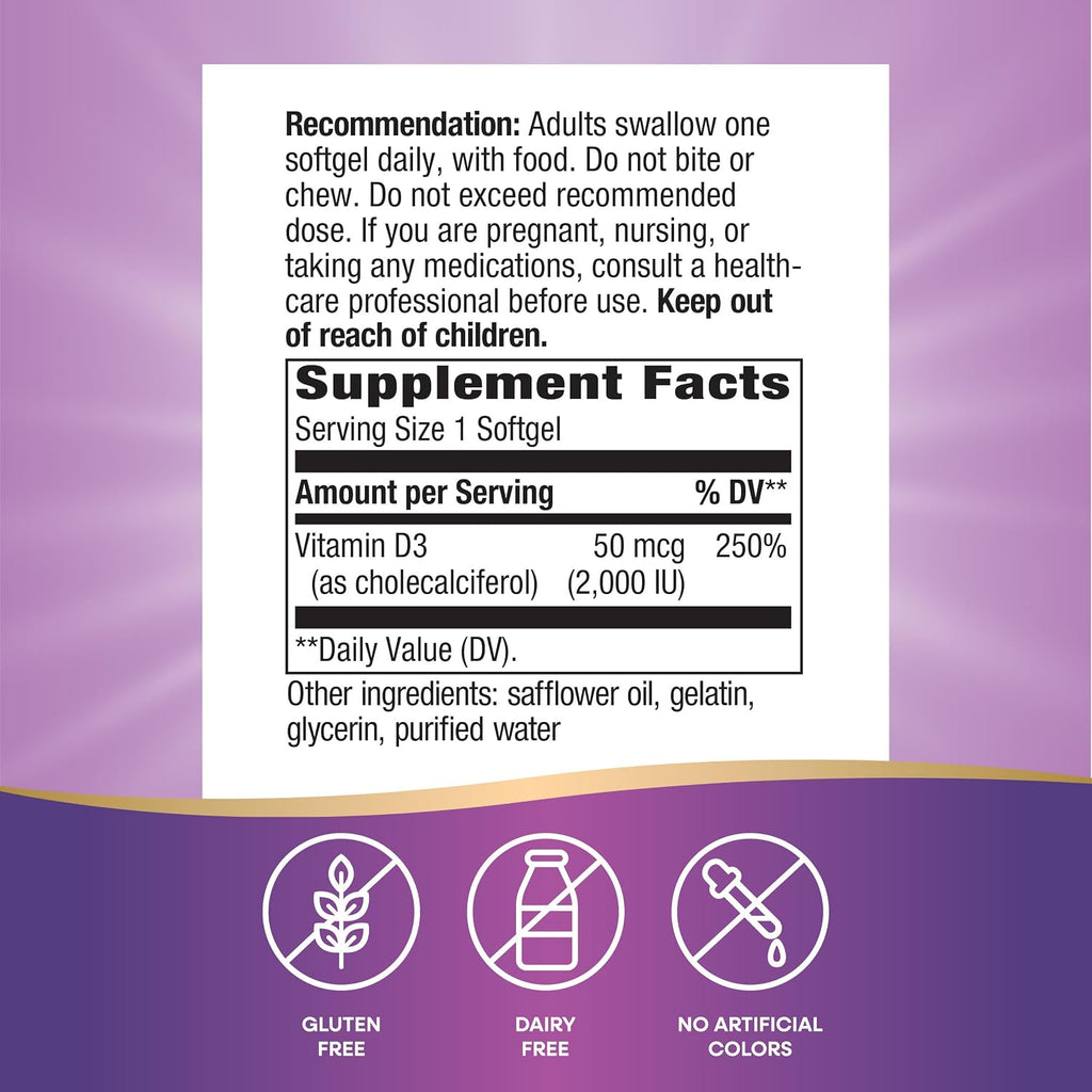 Nature's Way Vitamin D3, 2000 IU (50 mcg), 120 Softgels