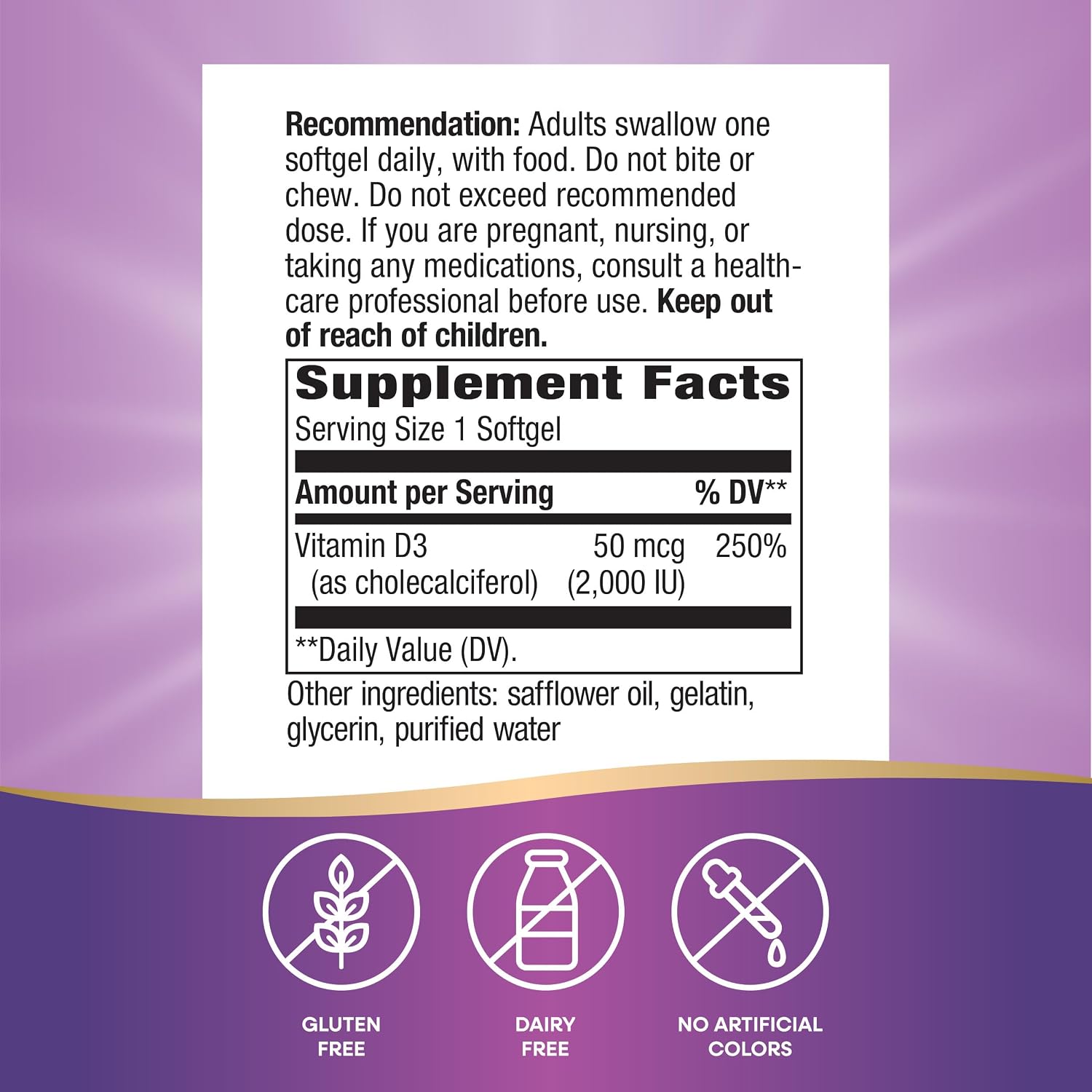 Nature's Way Vitamina D3 2000 UI (50 mcg), 120 Cápsulas Blandas