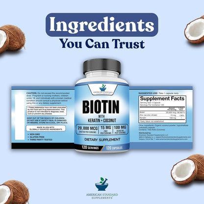 American Standard Supplements Biotina 20.000 – La biotina contribuye al mantenimiento de las membranas mucosas en – Image 9
