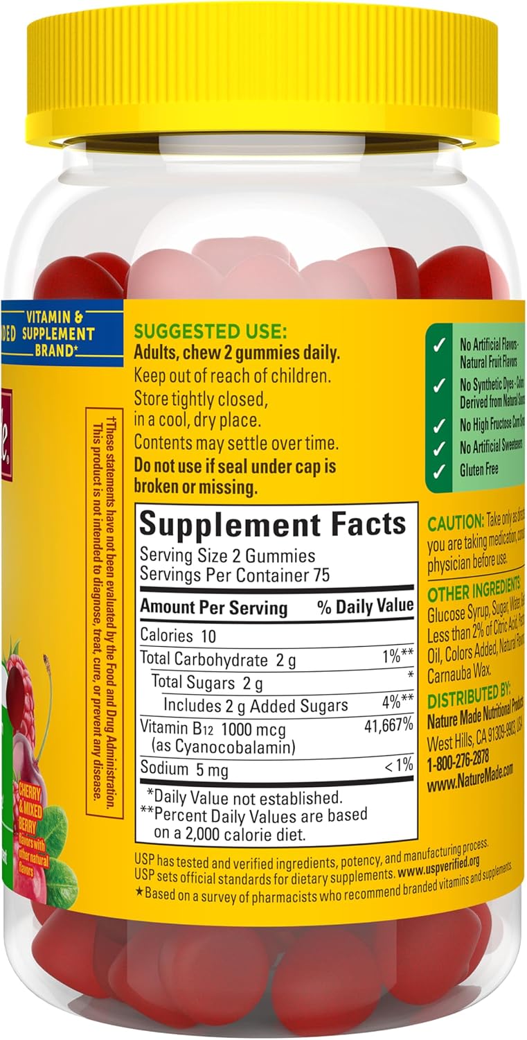 Nature Made Vitamin B12 Gominolas 1000 mcg, 150 Gominolas (75 Días)