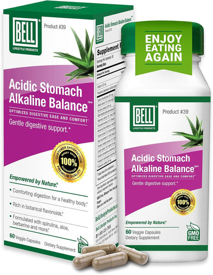 Bell Acidic Stomach Alkaline Balance - 60 – Super greens y fitonutrientes: Una mezcla de vegetales verdes y – Image 1