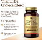Solgar Vitamina D3 (Colecalciferol) 125 mcg (5000 UI), 360 Cápsulas Vegetales
