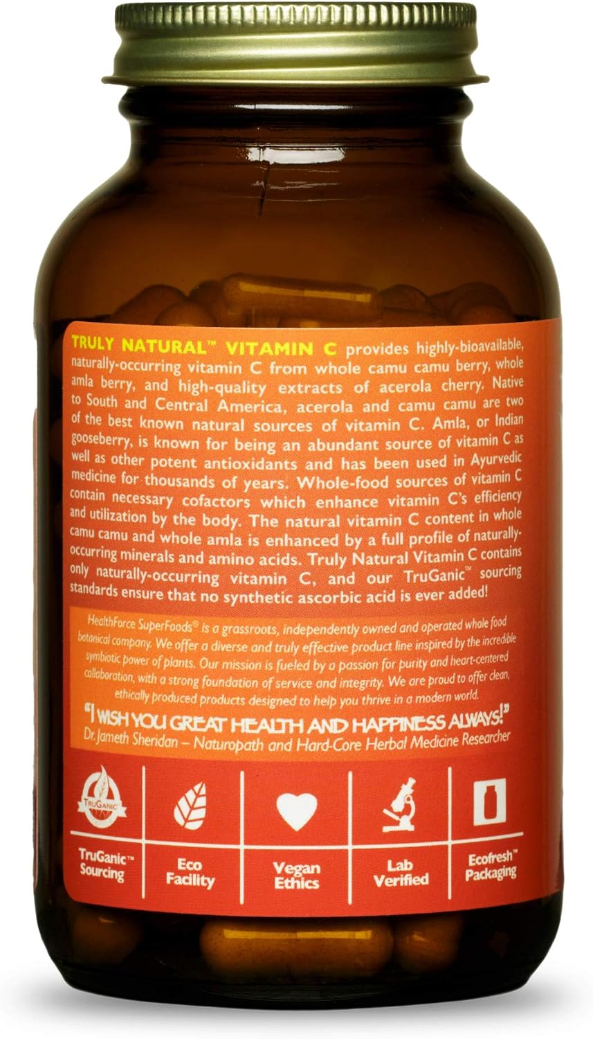 HEALTHFORCE SUPERFOODS Truly Natural Vitamina C - 120 Cápsulas Veganas