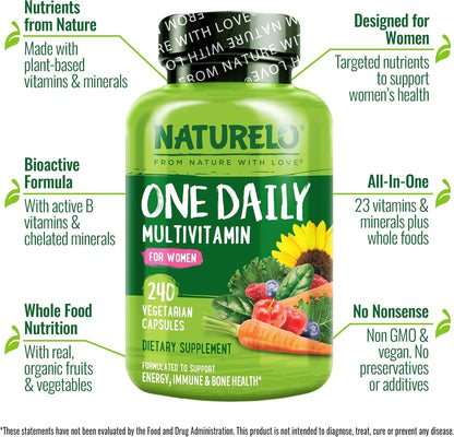 NATURELO Multivitamínico Diario para Mujeres – Ingredientes limpios y veganos: Sin OMG, sin soja, sin gluten, sin – Image 4