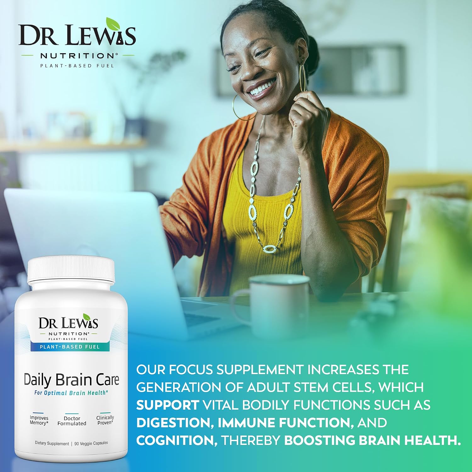 Dr Lewis Daily Brain Care Cápsulas - Suplemento para la Memoria y Concentración con Aloe Vera - 90 Cápsulas
