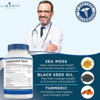 Liberty Lifestyle Sea Moss Black Seed Oil Ashwagandha Turmeric Bladderwrack Burdock - con Manuka, Honey Dandelion, ACV Black Pepper Gluten Free - 1-Pack