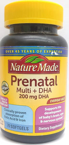 Nature Made Prenatal + DHA 200 mg Multivitamínico en Cápsulas Blandas, 60 unidades