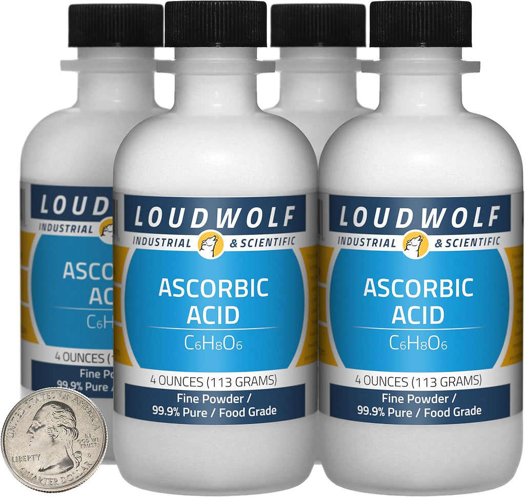 Ácido Ascórbico Puro 99.9% - Vitamina C en Polvo Fino - 1 Libra (4 Frascos)