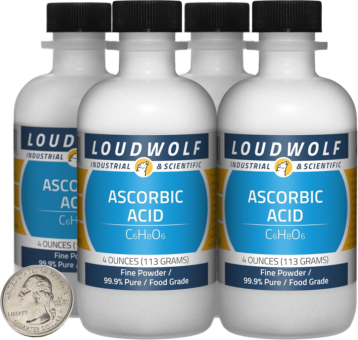 Ácido Ascórbico Puro 99.9% - Vitamina C en Polvo Fino - 1 Libra (4 Frascos)