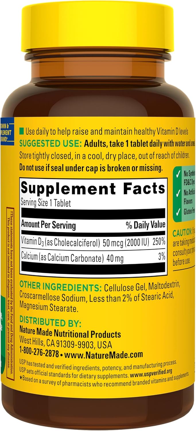 Nature Made Vitamina D3 2000 UI (50 mcg), 100 tabletas