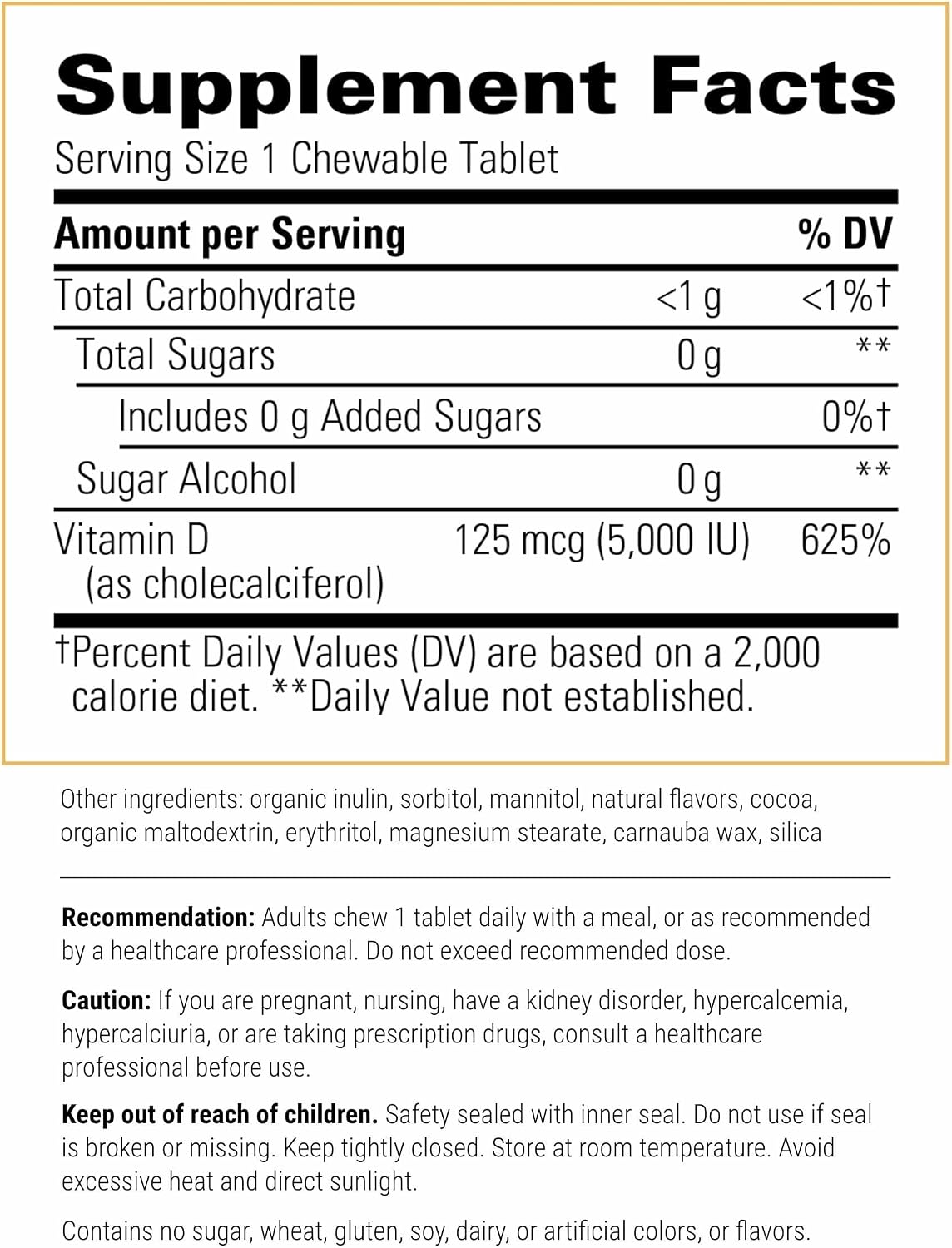 Integrative Therapeutics Vitamina D3 125 mcg - 90 comprimidos masticables con sabor a chocolate