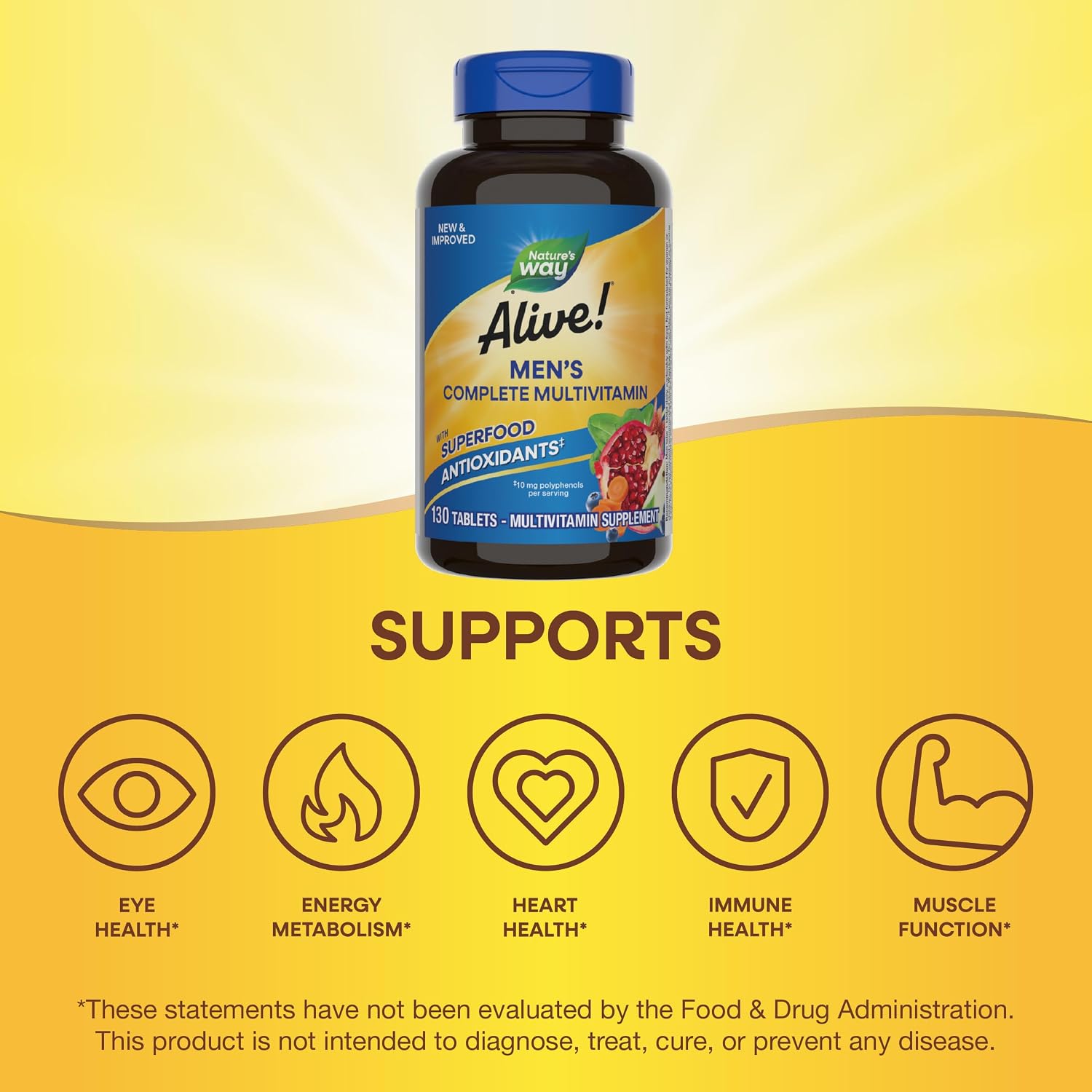 Nature's Way Alive! Multivitamínico Diario Completo para Hombres - Apoya el Metabolismo Energético y la Función Muscular - con Vitaminas B - Sin Gluten - 130 Comprimidos
