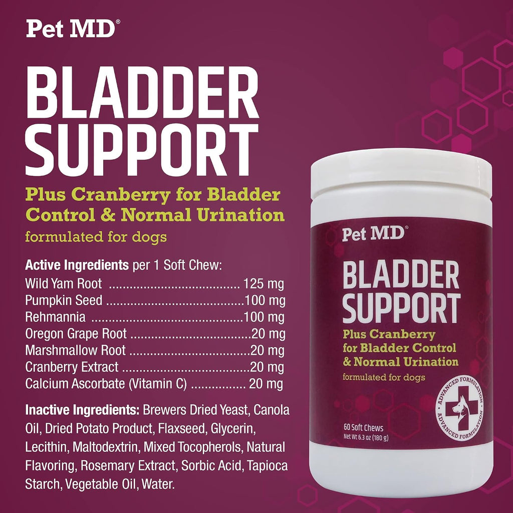 Pet MD Bladder Support Plus Cranberry para Perros - Apoyo a la Vejiga y Salud Urinaria - 60 Chews