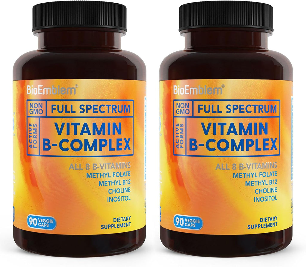 BioEmblem Complejo B | 8 Vitaminas Esenciales con Metilfolato, Metil B12, Colina e Inositol | 180 Cápsulas