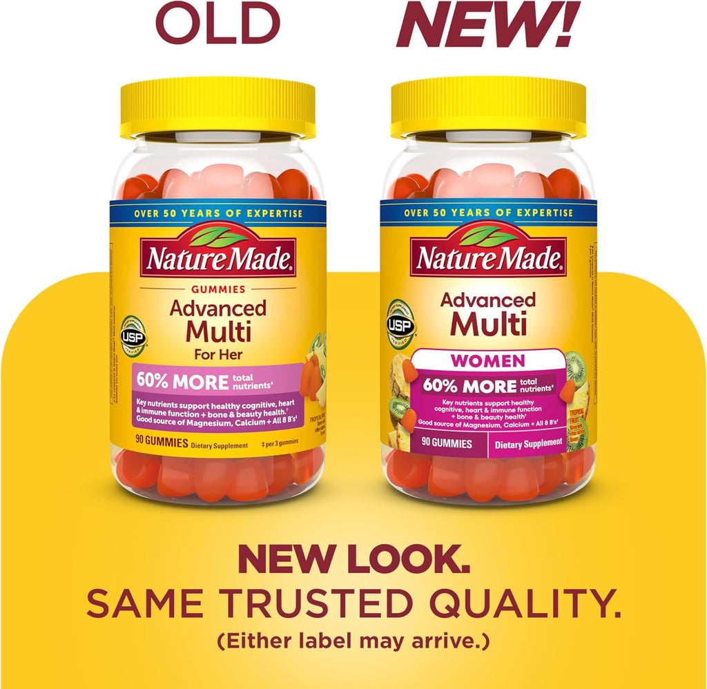Nature Made Advanced Multivitamínico en Gominolas para Mujeres con Citrato de Magnesio, Calcio y Vitaminas B - 90 Gominolas, 30 Días