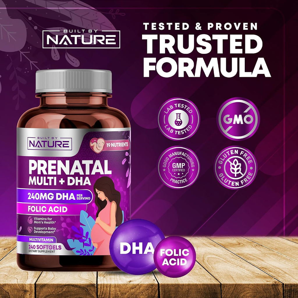 Built by Nature Vitaminas Prenatales para Mujeres, 240 Cápsulas Blandas