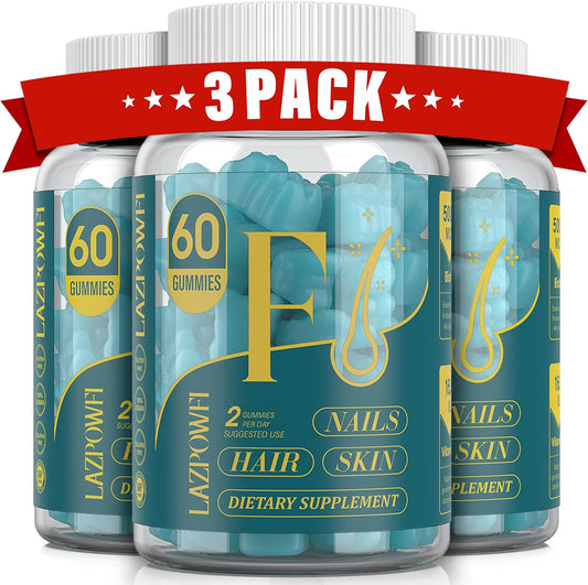 Lazpowfi Gominolas de Biotina para Cabello, Piel y Uñas - Pack de 3 (90 Días) - Sabor Arándanos
