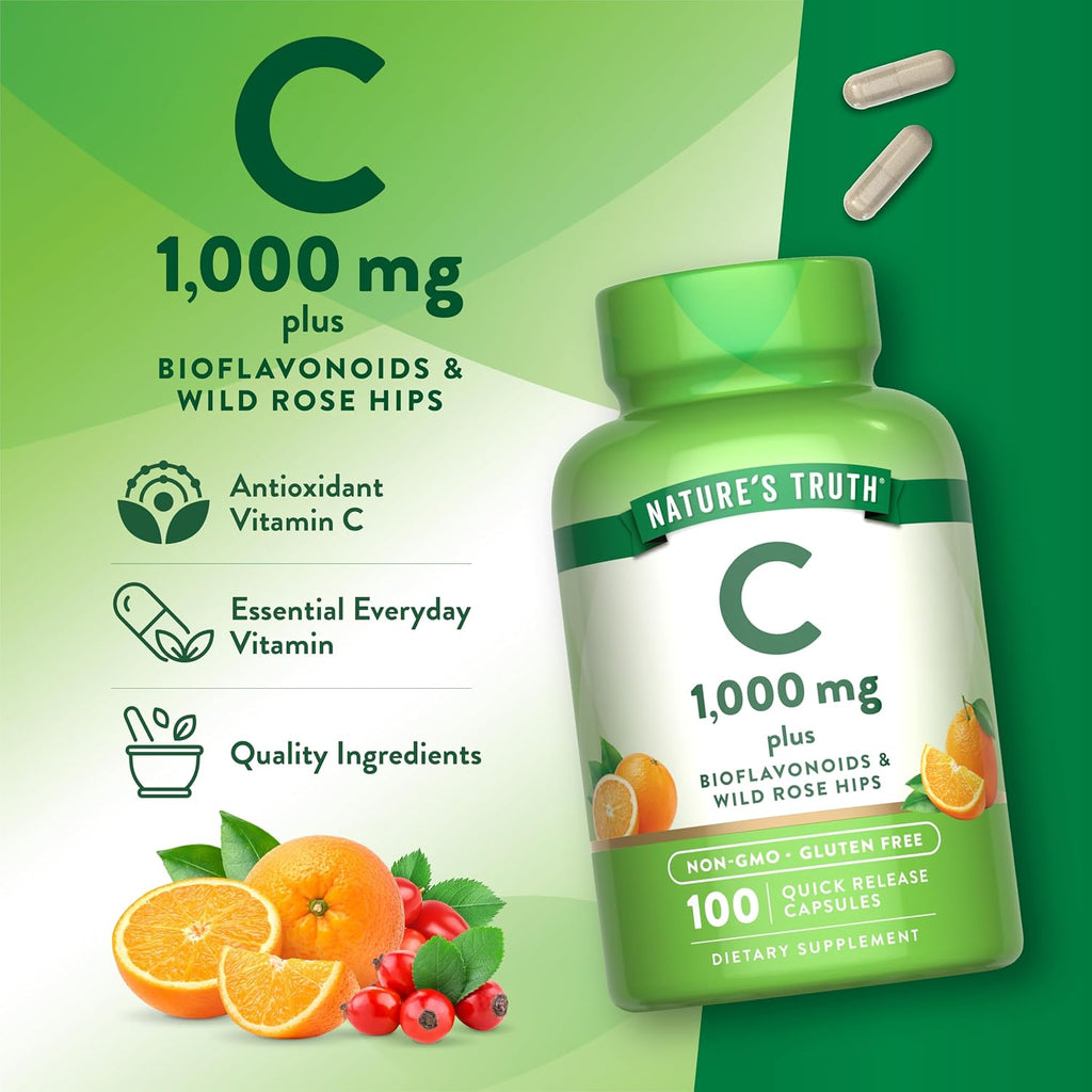 Nature's Truth Vitamina C 1000 mg con Rosa Mosqueta y Bioflavonoides - 100 Cápsulas