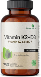 Futurebiotics Vitamina D3 + K2 (MK-7) - 5000 UI D3, 90 mcg K2 - 250 Cápsulas Vegetarianas