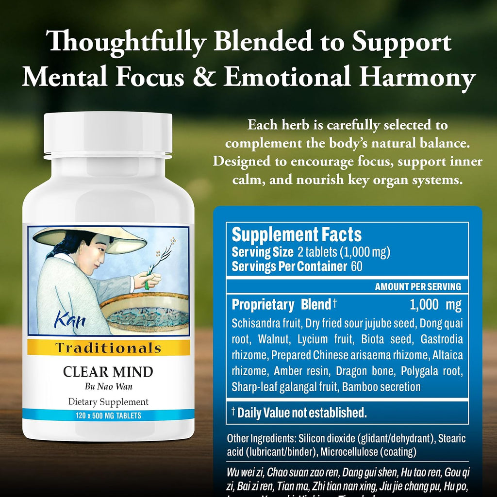 Clear Mind Formula – Mezcla herbaria tradicional china para claridad cognitiva, 120 comprimidos