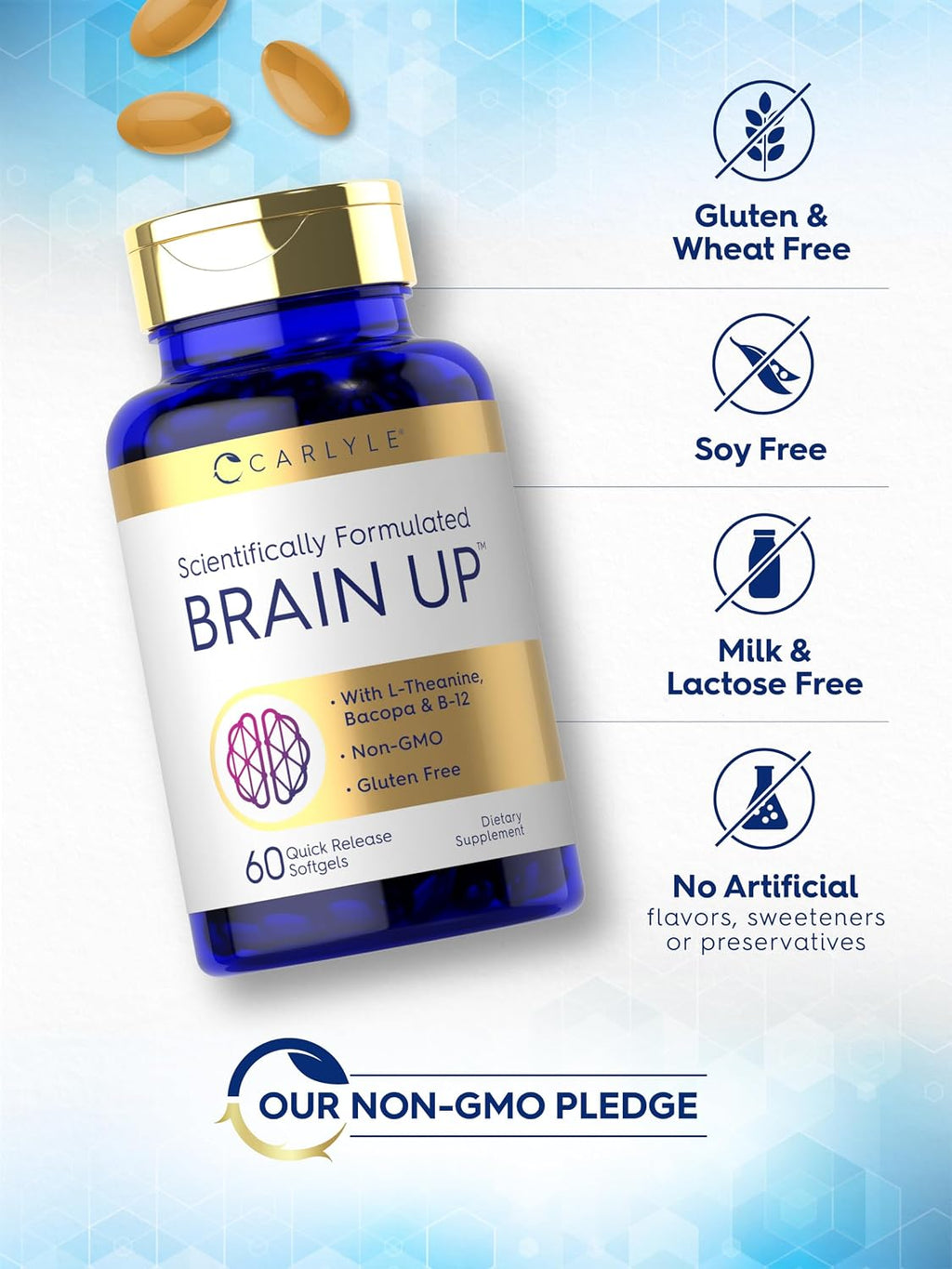 Carlyle Suplemento Cerebral | 60 Cápsulas Blandas | Nootrópico con Lion's Mane, Bacopa y L-Theanina | Sin OGM, Sin Gluten