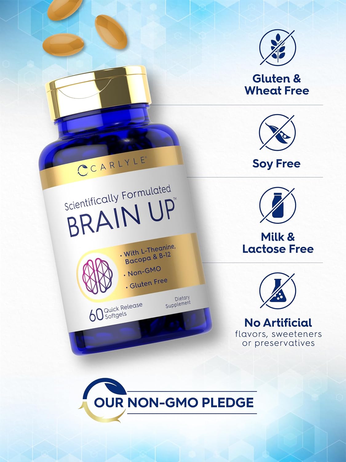 Carlyle Suplemento Cerebral | 60 Cápsulas Blandas | Nootrópico con Lion's Mane, Bacopa y L-Theanina | Sin OGM, Sin Gluten