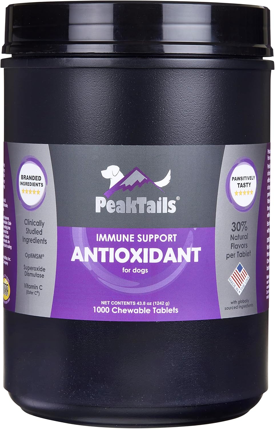 Suplemento Antioxidante Diario para Perros – 1000 Comprimidos con Superóxido Dismutasa, MSM, Selenio, Vitaminas C y E – Apoyo Inmunológico y Protección Celular